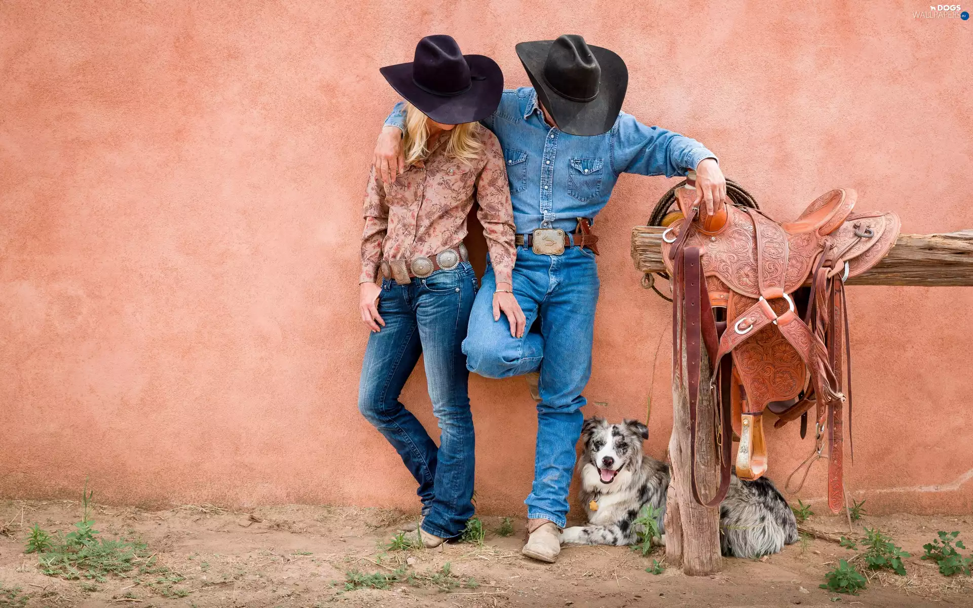 gear, Women, dog, a man, Cowboys, anticline, Australian Shepherd