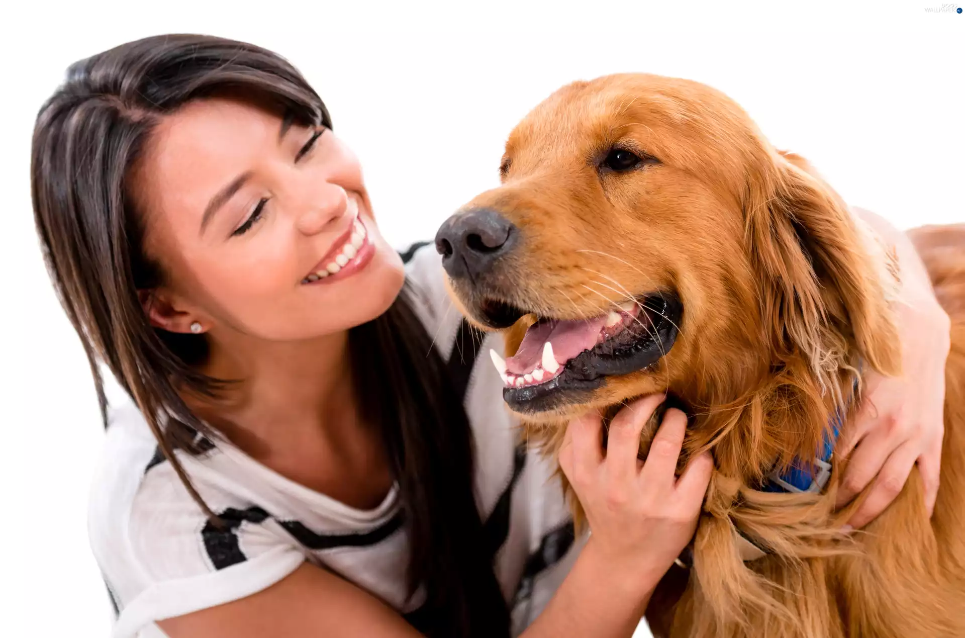 Golden Retriever, friendship, girl, dog, smiling
