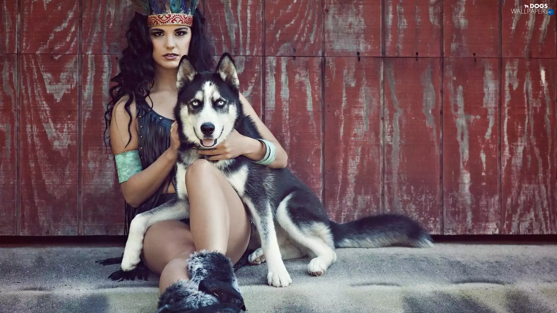 Women, Siberian Husky