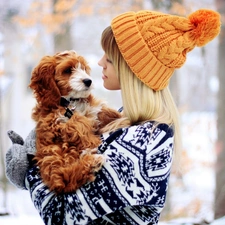 Bichon frise, doggy, girl, forest