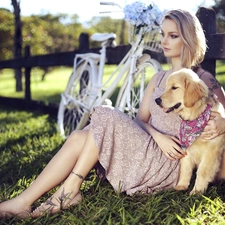 Bike, dog, girl, Fance, tattoos