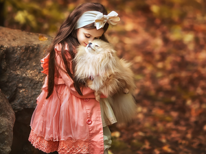 girl, dog, point, coat