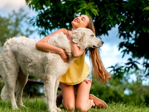 girl, joy, friend, dog