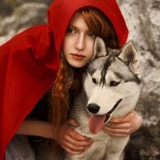 dog, cape, Women, Husky, red hot