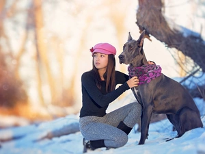 winter, Women, Dog German