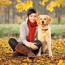 shawl, Leaf, Women, dog