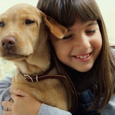 girl, Smile, Puppy